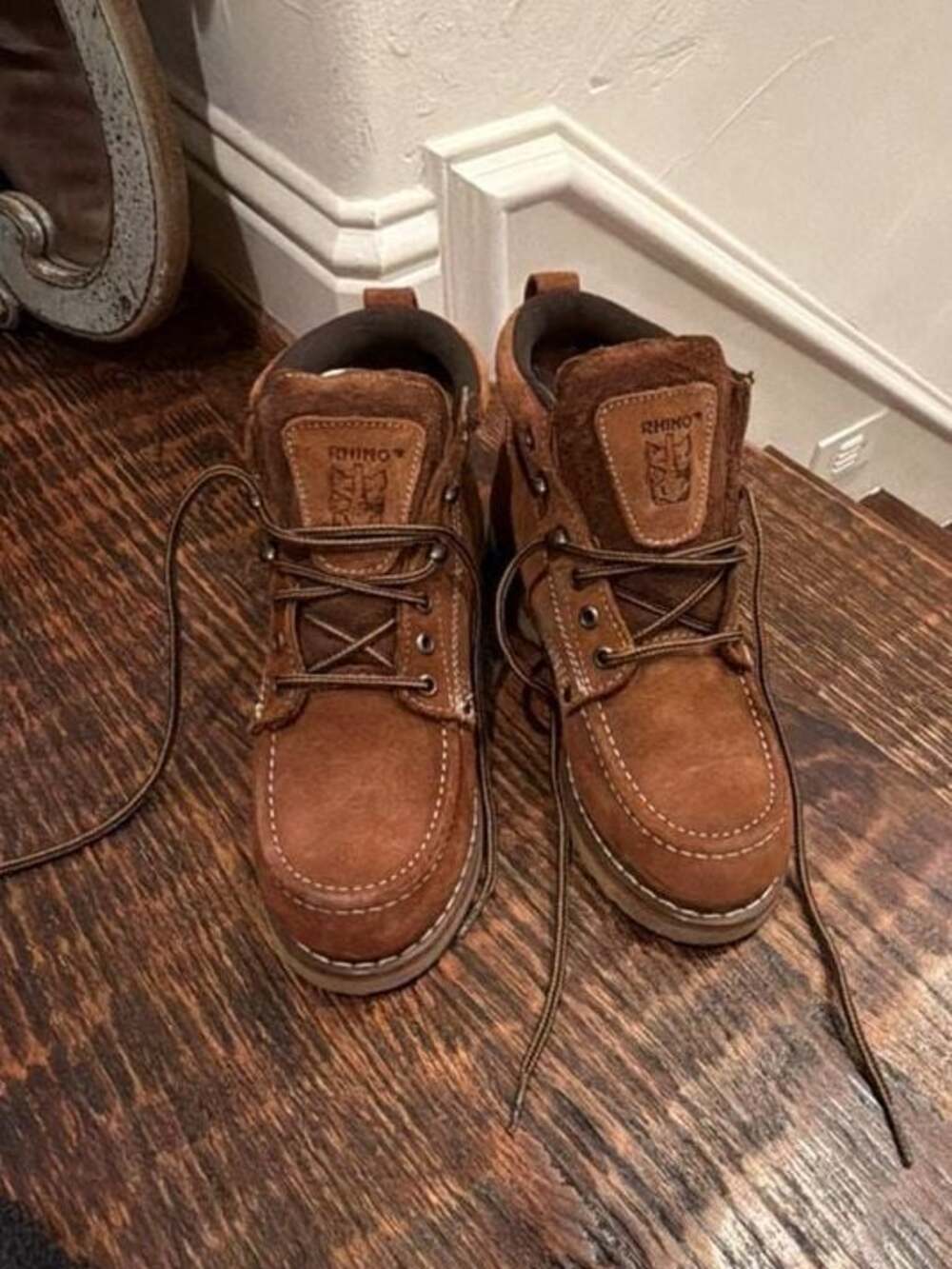 Rhino M7218 Brown Suede Moc-Toe Work Boots 5.5